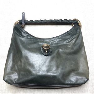 GUCCI Bag Dark Green Leather Hobo Ruffle Sabrina